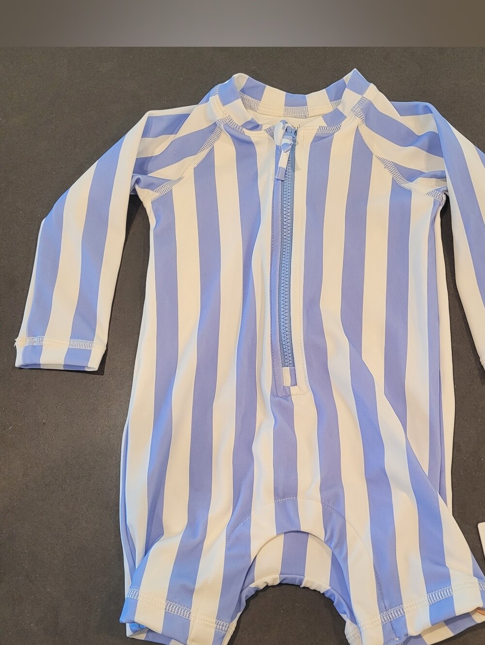 Quince Blue and White Vertical Stripe Baby 6-9 Month One-Piece Swimsuit